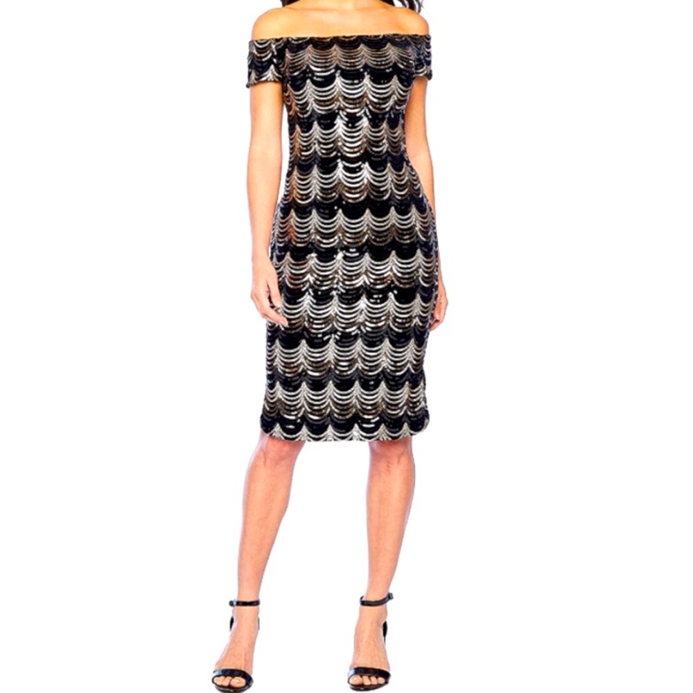 Off the Shoulder Sequin Sheath Dress by Premier Amour Size 8